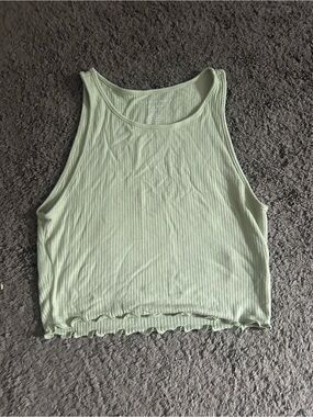 American Eagle Outfitters Light Mint Ribbed Lettuce-Hem Tank